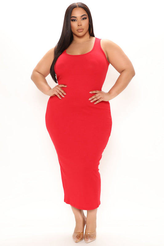 Fashion Nova Maxi Basic Red Dress