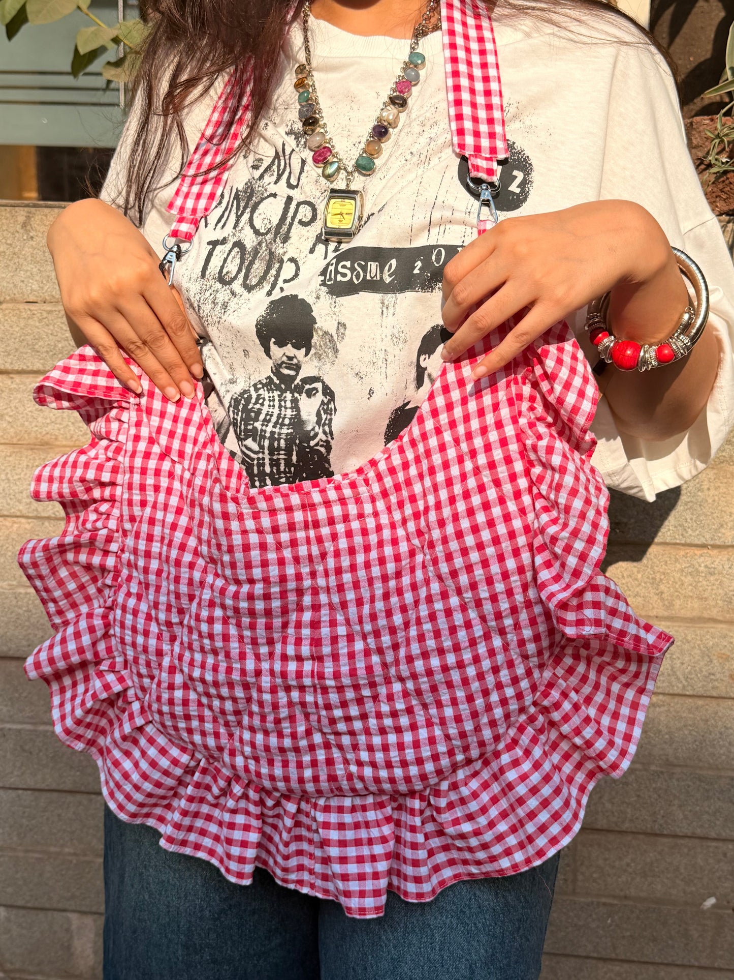 Gingham Frilly Tote