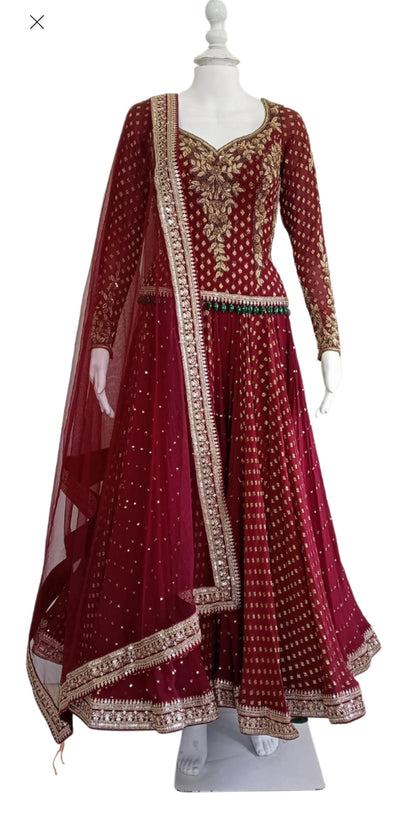 Anamika Khanna Maroon Lehenga Custom Made