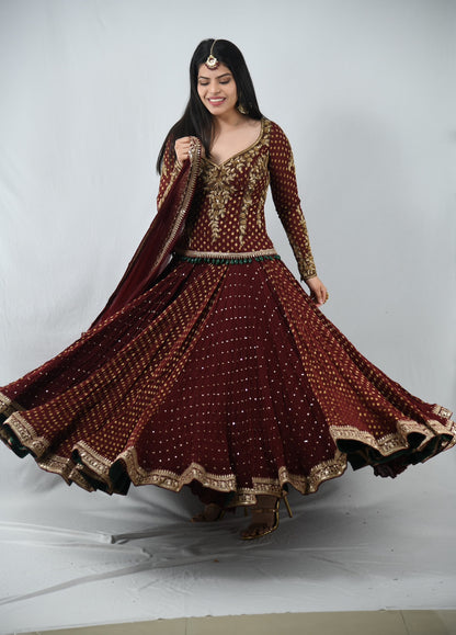 Anamika Khanna Maroon Lehenga Custom Made