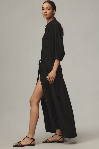 Maeve Mona Linen Blend Maxi Shirtdress