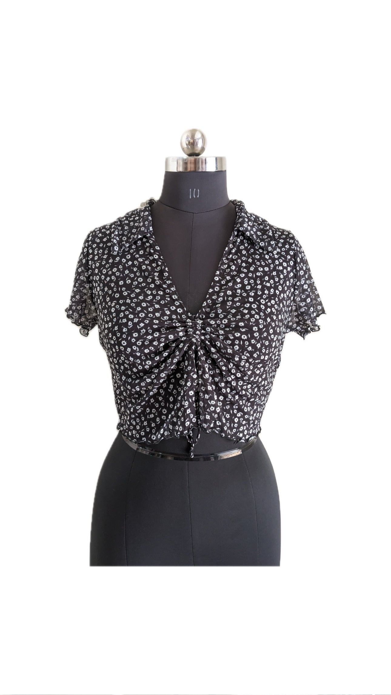 Monki Tie Front Blouse In Black Floral Print