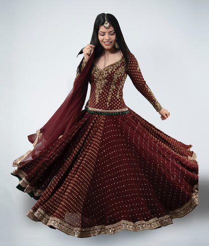 Anamika Khanna Maroon Lehenga Custom Made