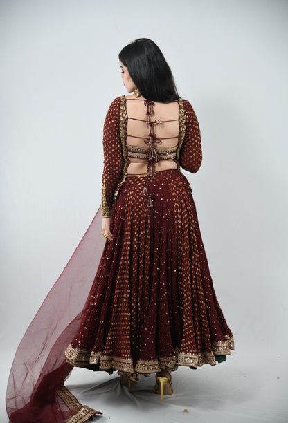 Anamika Khanna Maroon Lehenga Custom Made