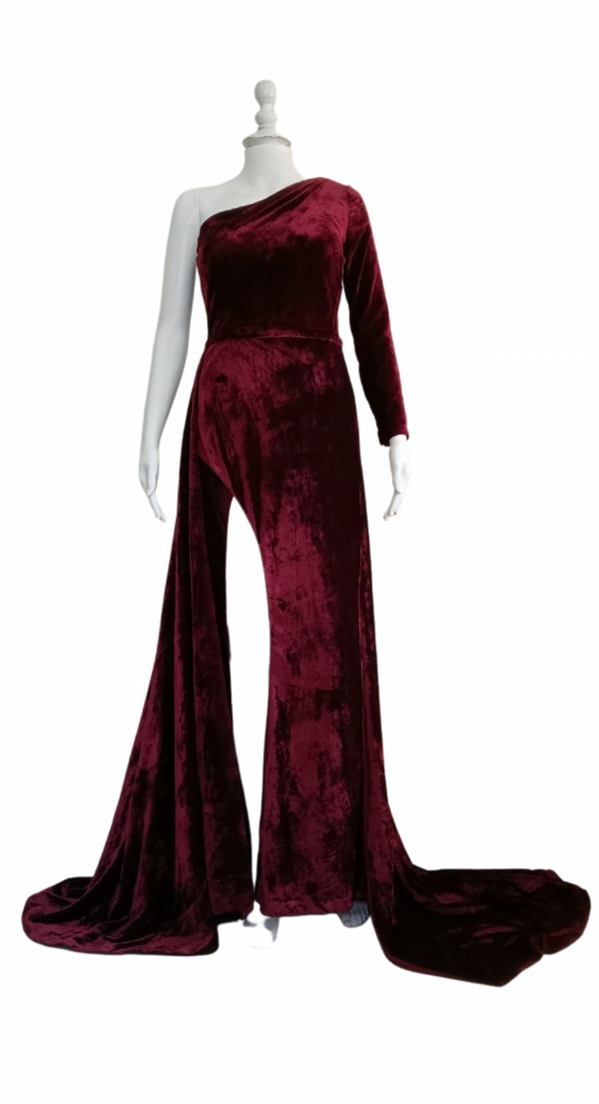 Dolly J Maroon Velvet Evening Gown