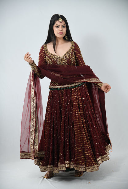 Anamika Khanna Maroon Lehenga Custom Made