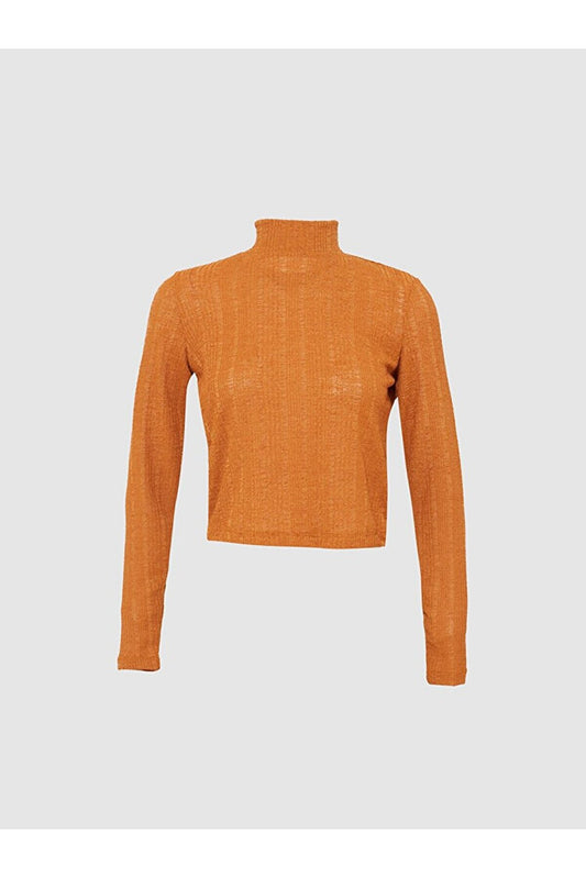 Bershka Orange Knit Full Sleeve Top