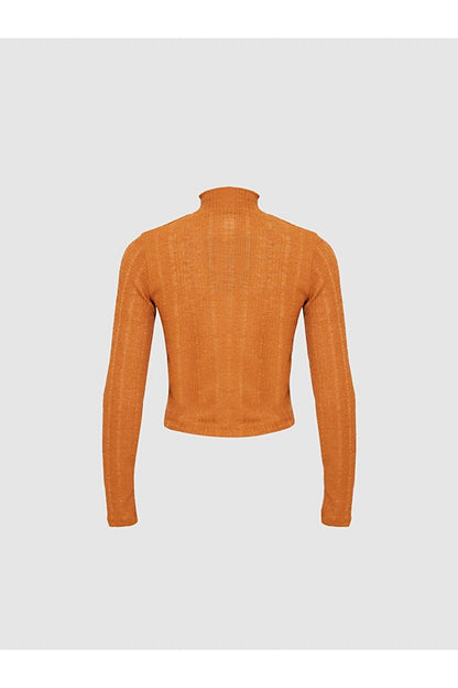 Bershka Orange Knit Full Sleeve Top