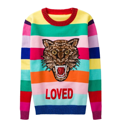 Multicoloured Lion Embroidered Sweater