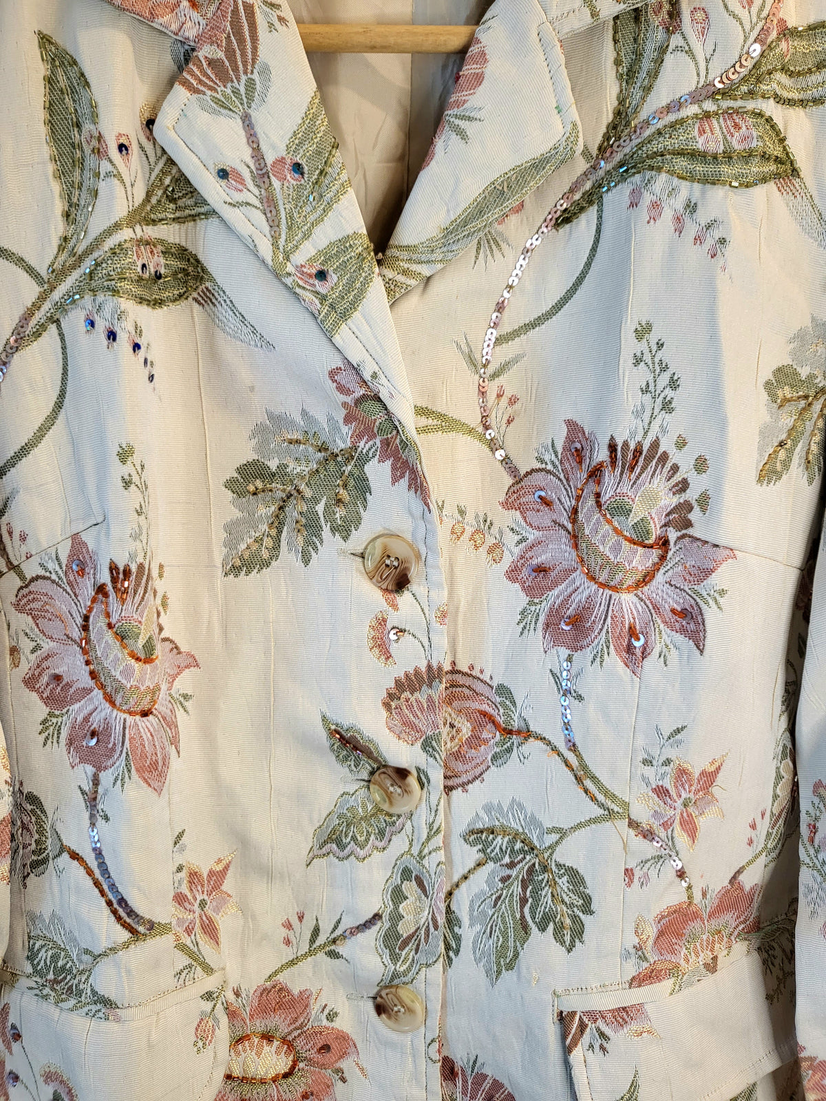 Jacquard Sequin Detail Long Blazer