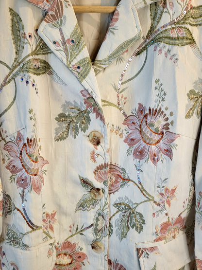 Jacquard Sequin Detail Long Blazer