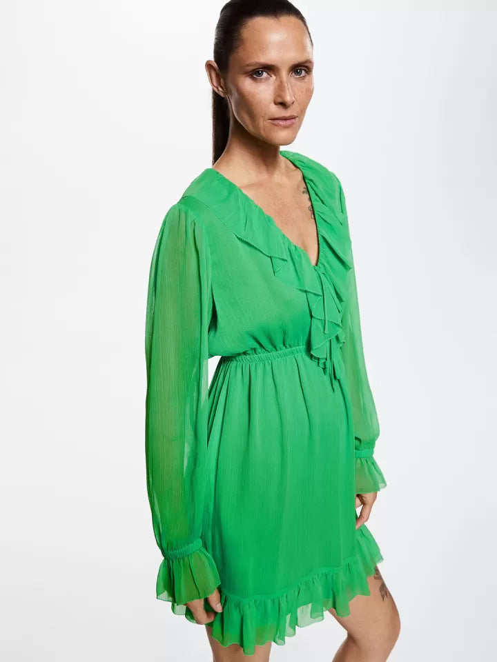 Mango Green Ruffle A-Line Dress