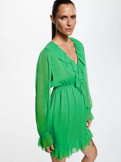 Mango Green Ruffle A-Line Dress