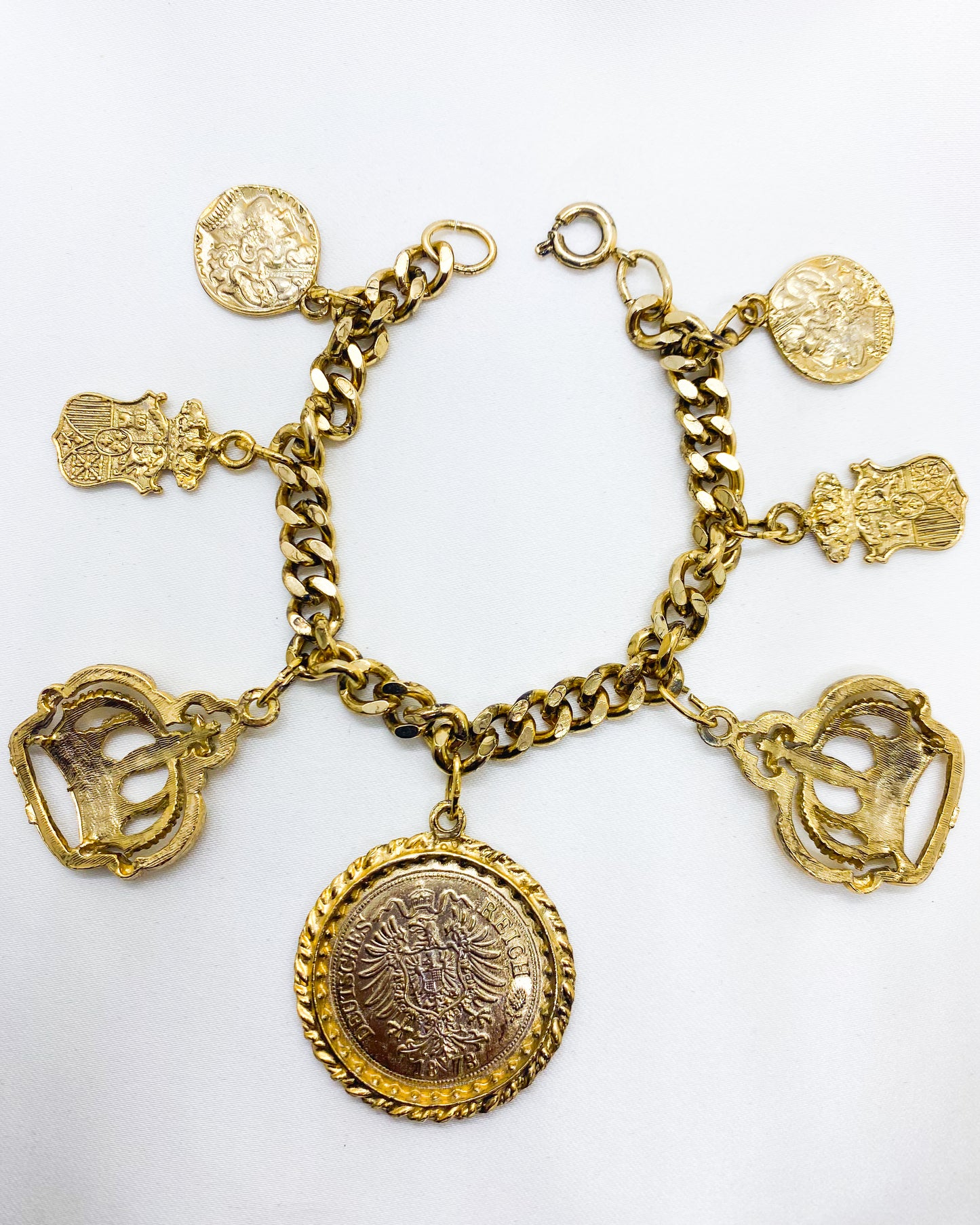 Crown Coin Charms Statement Bronze Bracelet