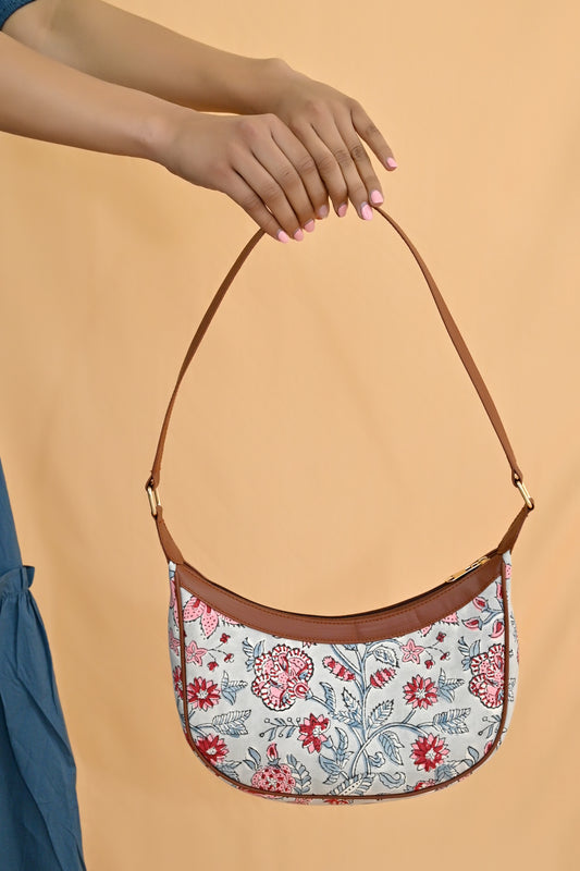 Floral Fusion Block Print Hobo Bag