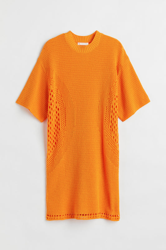 H&M  Crochet Cotton Knit Mini Orange Dress