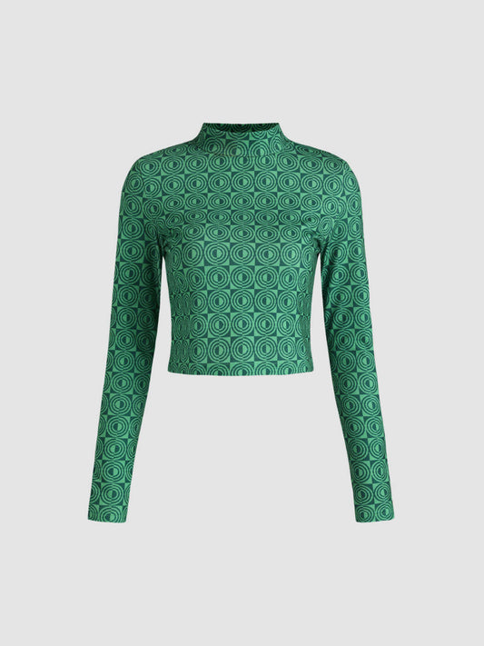 80s Green Retro Graphic Ribbed Top