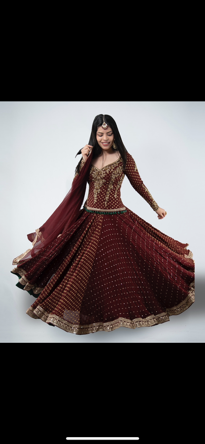 Anamika Khanna Maroon Lehenga Custom Made