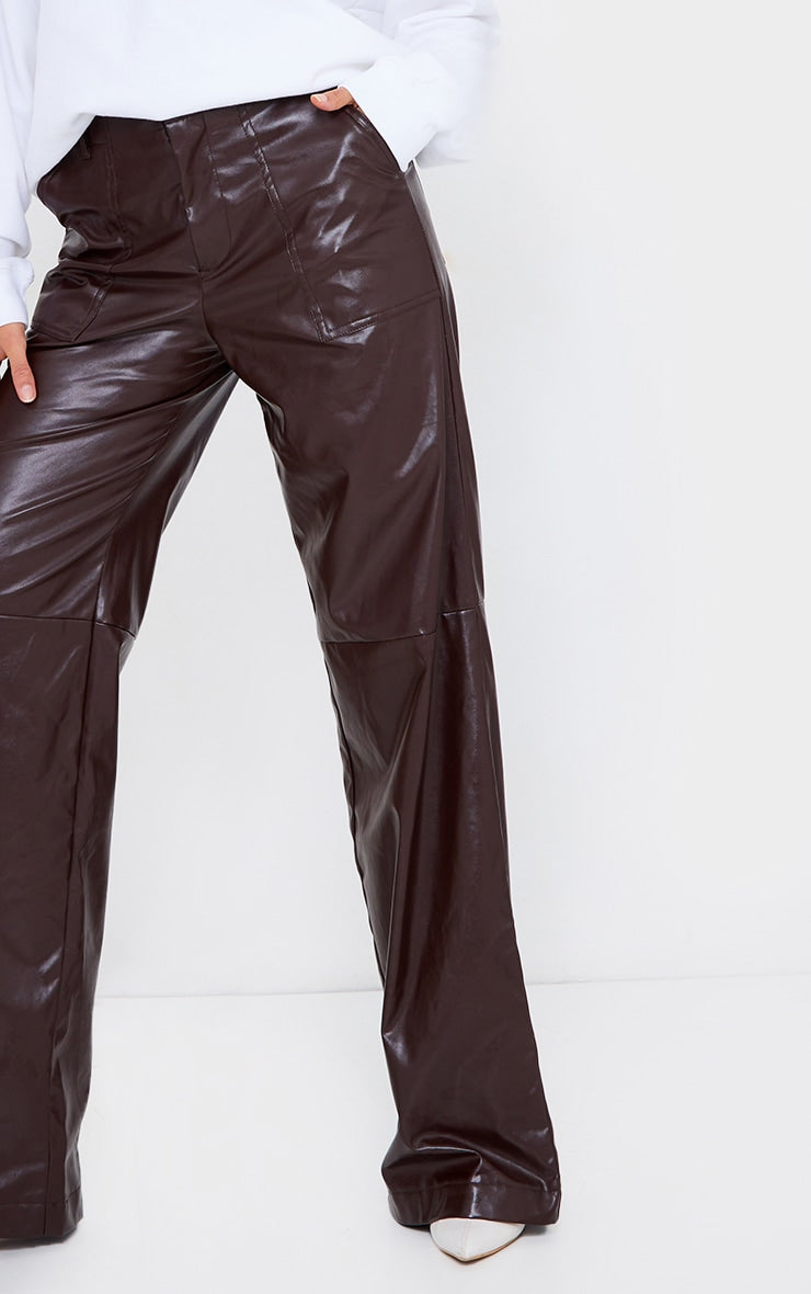 FAUX LEATHER WIDE-LEG TROUSERS