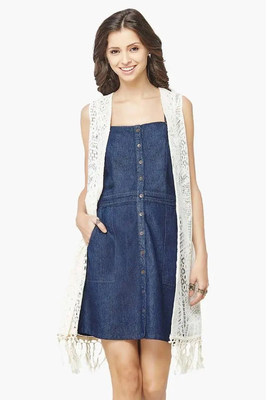 Global Desi Off White Dress Shrug