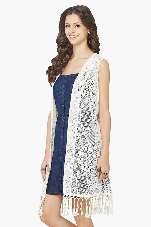 Global Desi Off White Dress Shrug