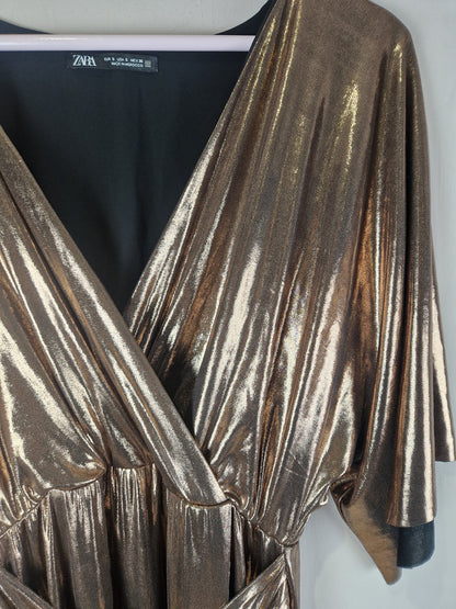 Zara Bronze Metallic Long Dress Size Small