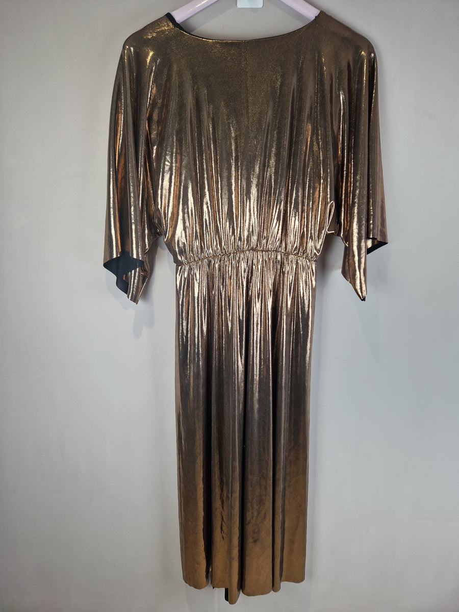 Zara Bronze Metallic Long Dress Size Small