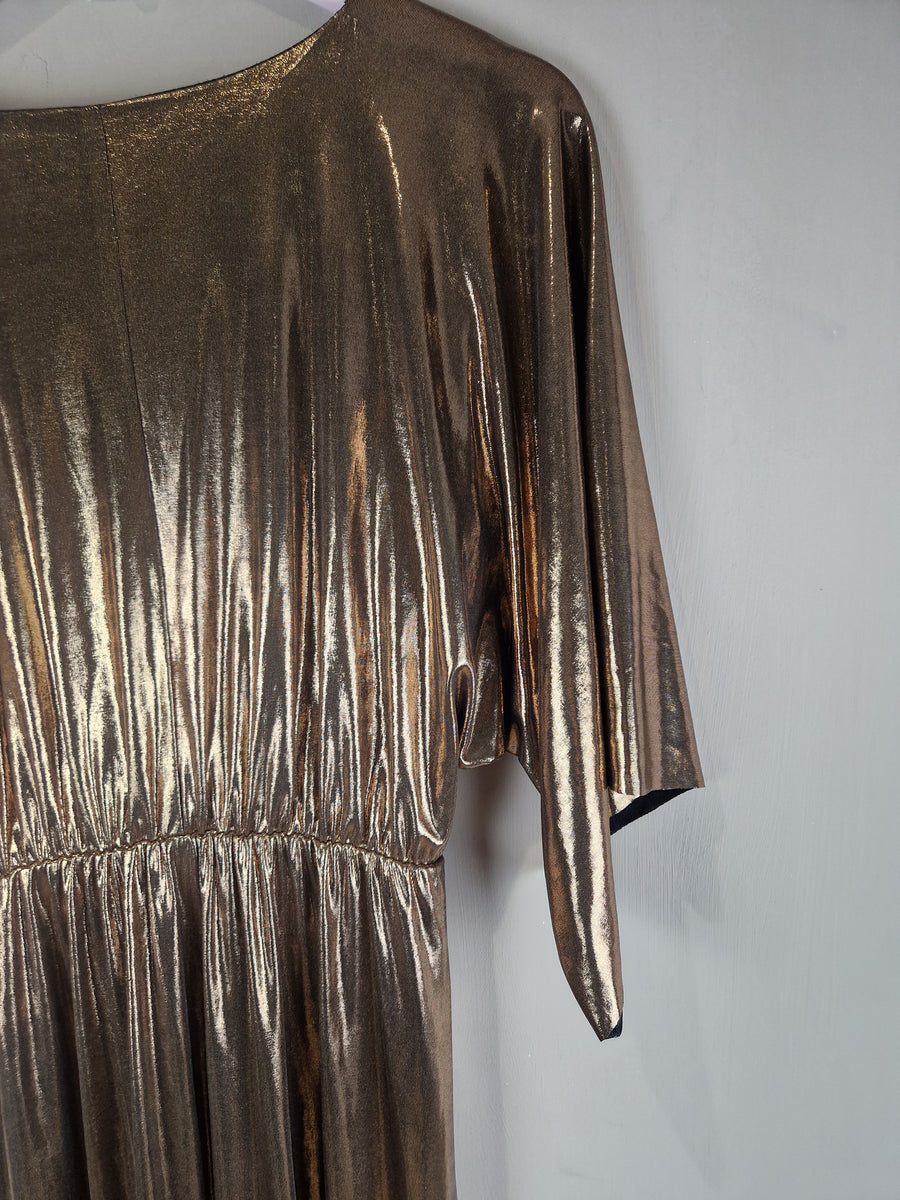 Zara Bronze Metallic Long Dress Size Small