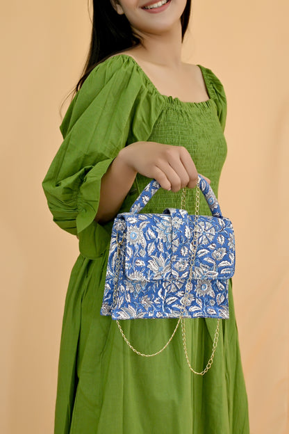 Midnight Blue Block Print Sling Bag