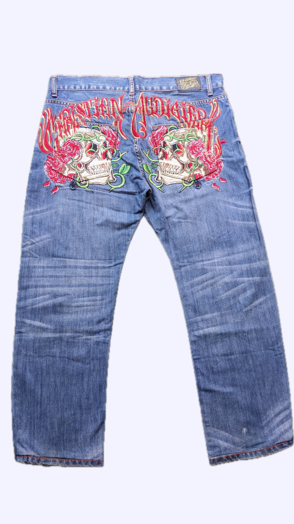 Christian Audigier Skull Embroidered Jeans Bombay Closet Cleanse