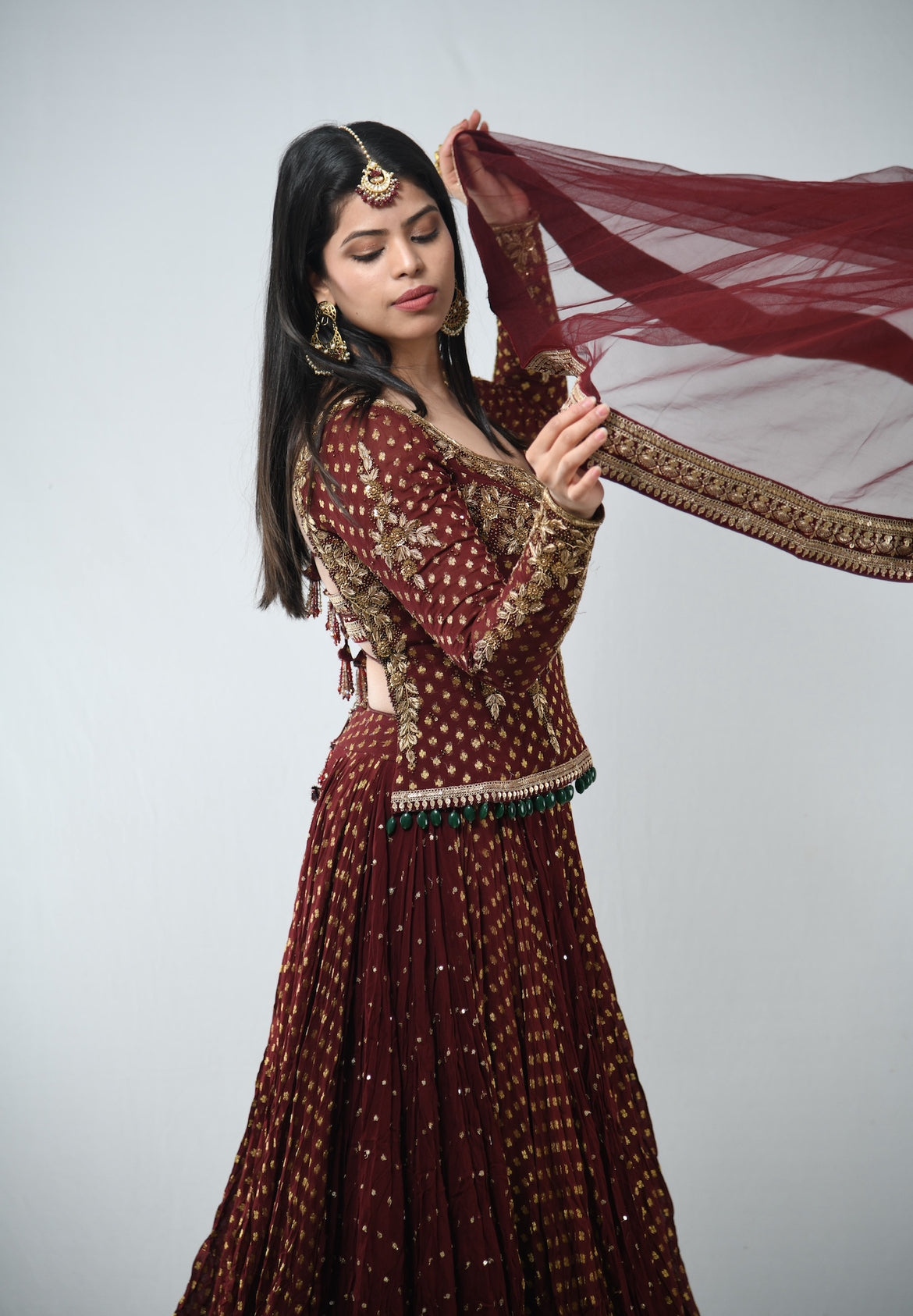 Anamika Khanna Maroon Lehenga Custom Made