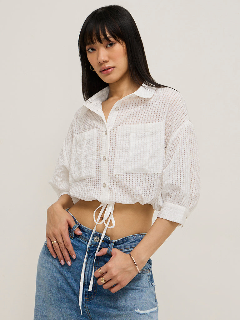 Nuon White Waffle Textured Crop Top