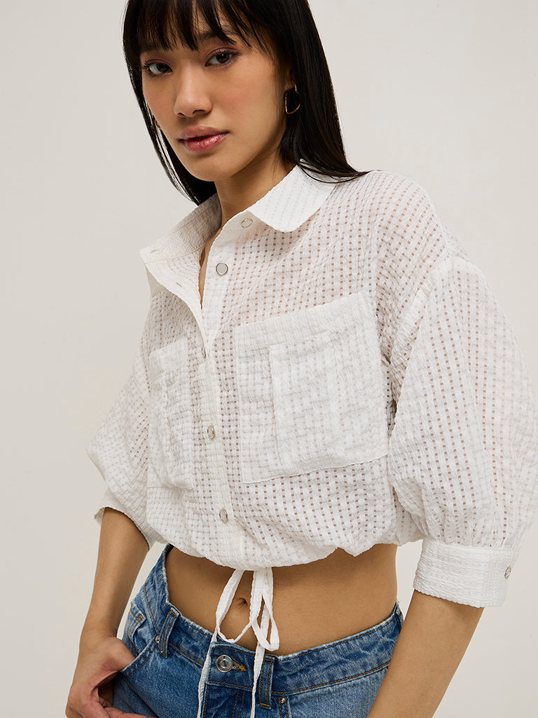 Nuon White Waffle Textured Crop Top