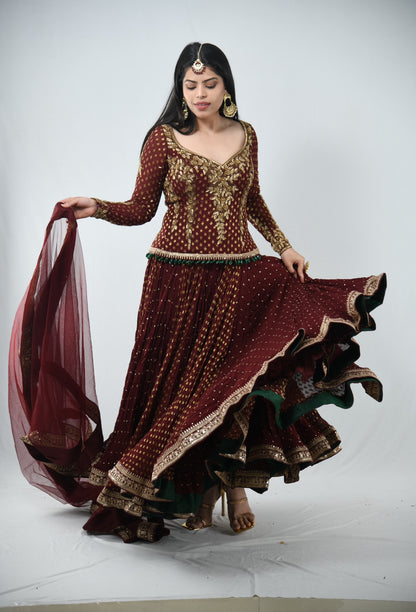 Anamika Khanna Maroon Lehenga Custom Made