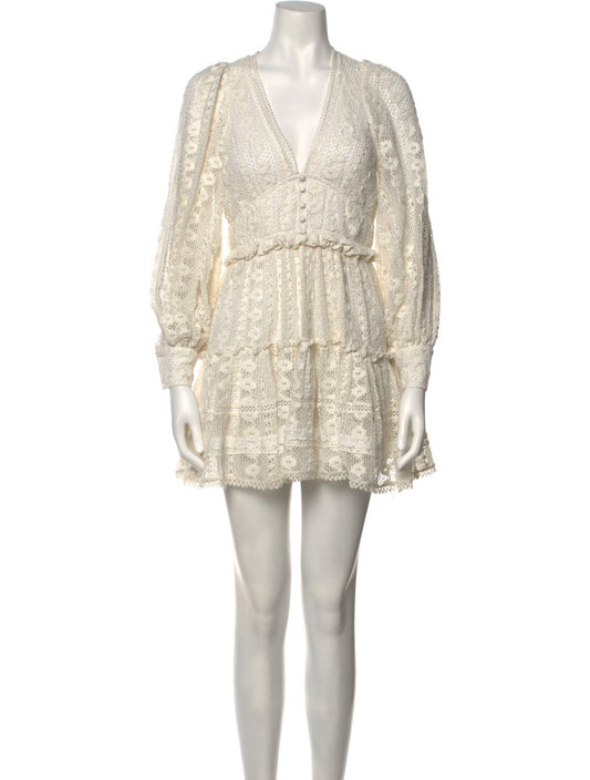Hemant and Nandita White Lace V-Neck Dress
