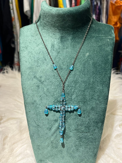 Aqua Blue Cross Necklace