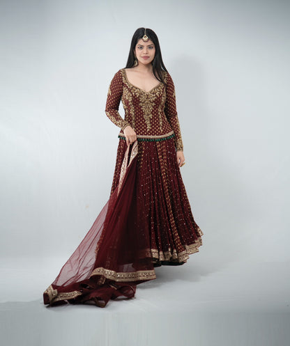 Anamika Khanna Maroon Lehenga Custom Made