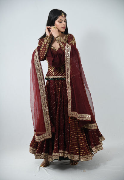 Anamika Khanna Maroon Lehenga Custom Made