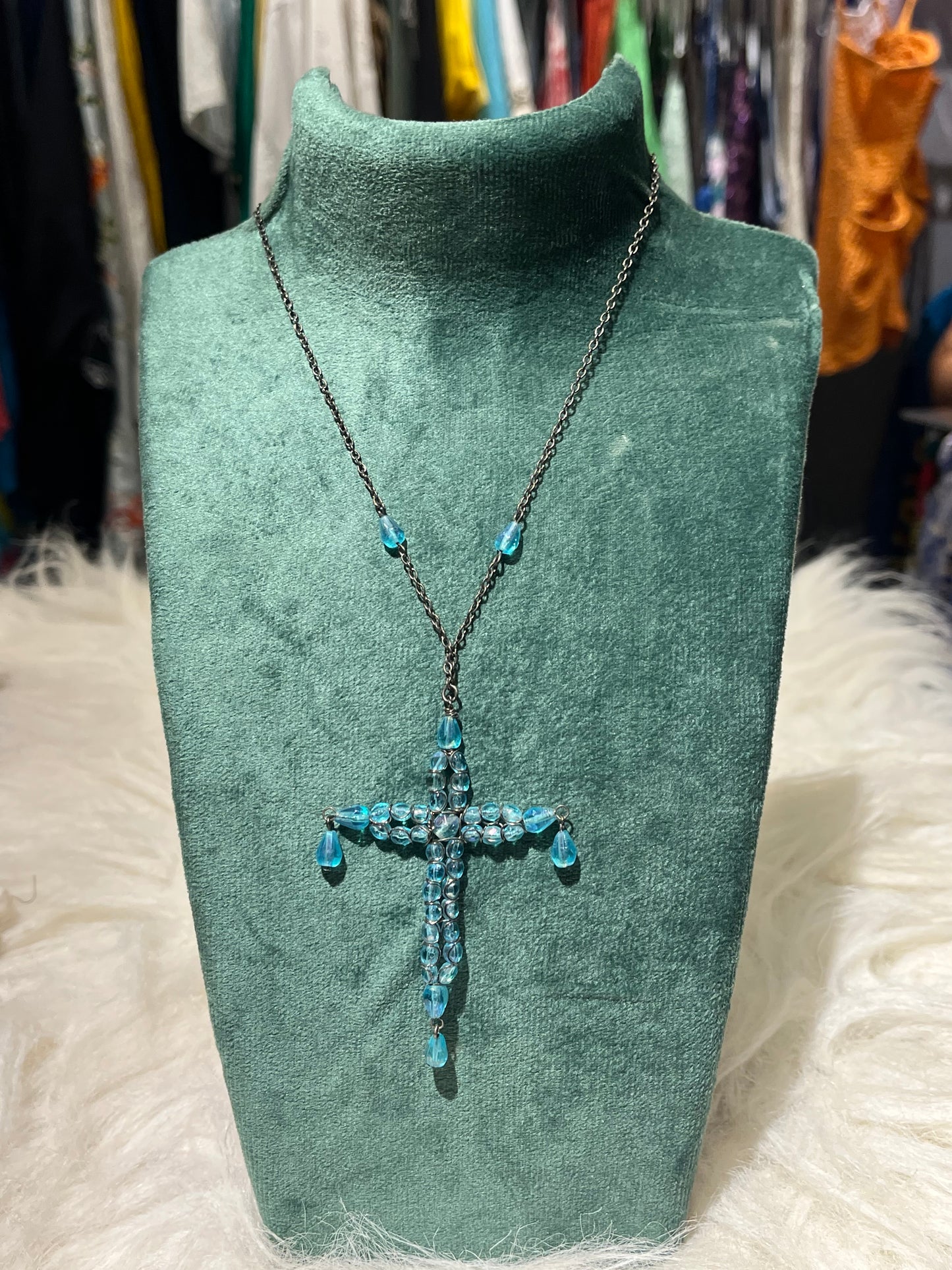 Aqua Blue Cross Necklace