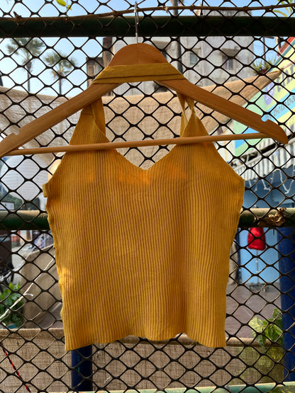 Side Open Yellow Knit Crop Top
