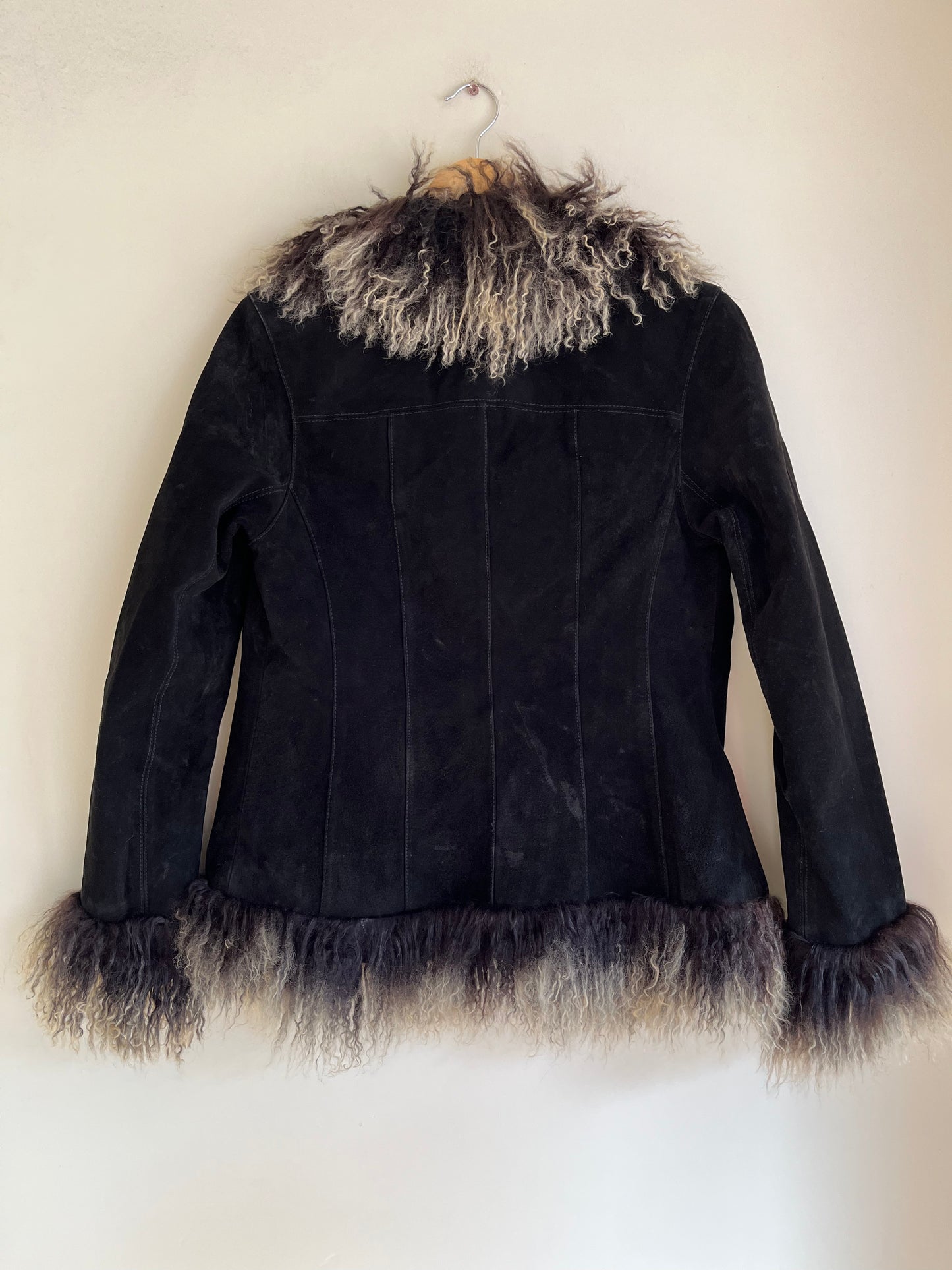 Monsoon Black Suede Leather Shearling Coat