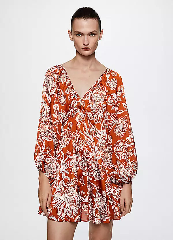 Mango Orange Floral Dress