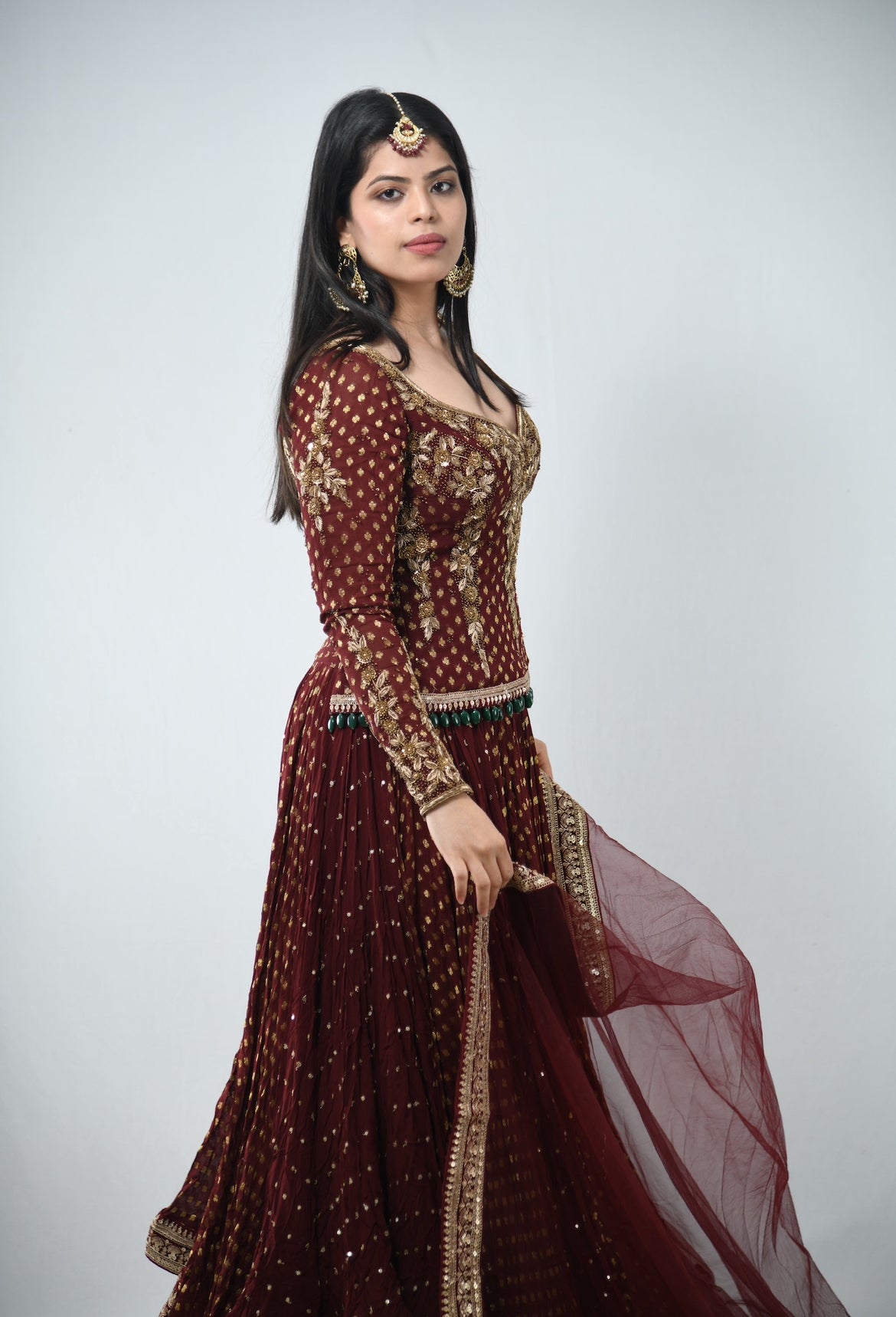 Anamika Khanna Maroon Lehenga Custom Made