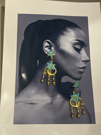 Frank Usher Turquoise Daisy Dangler Earrings