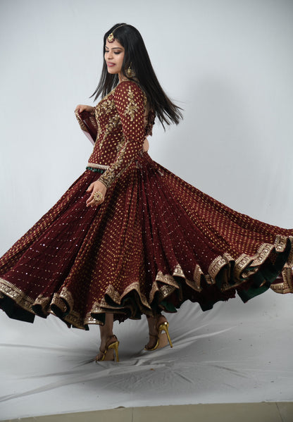 Anamika Khanna Maroon Lehenga Custom Made