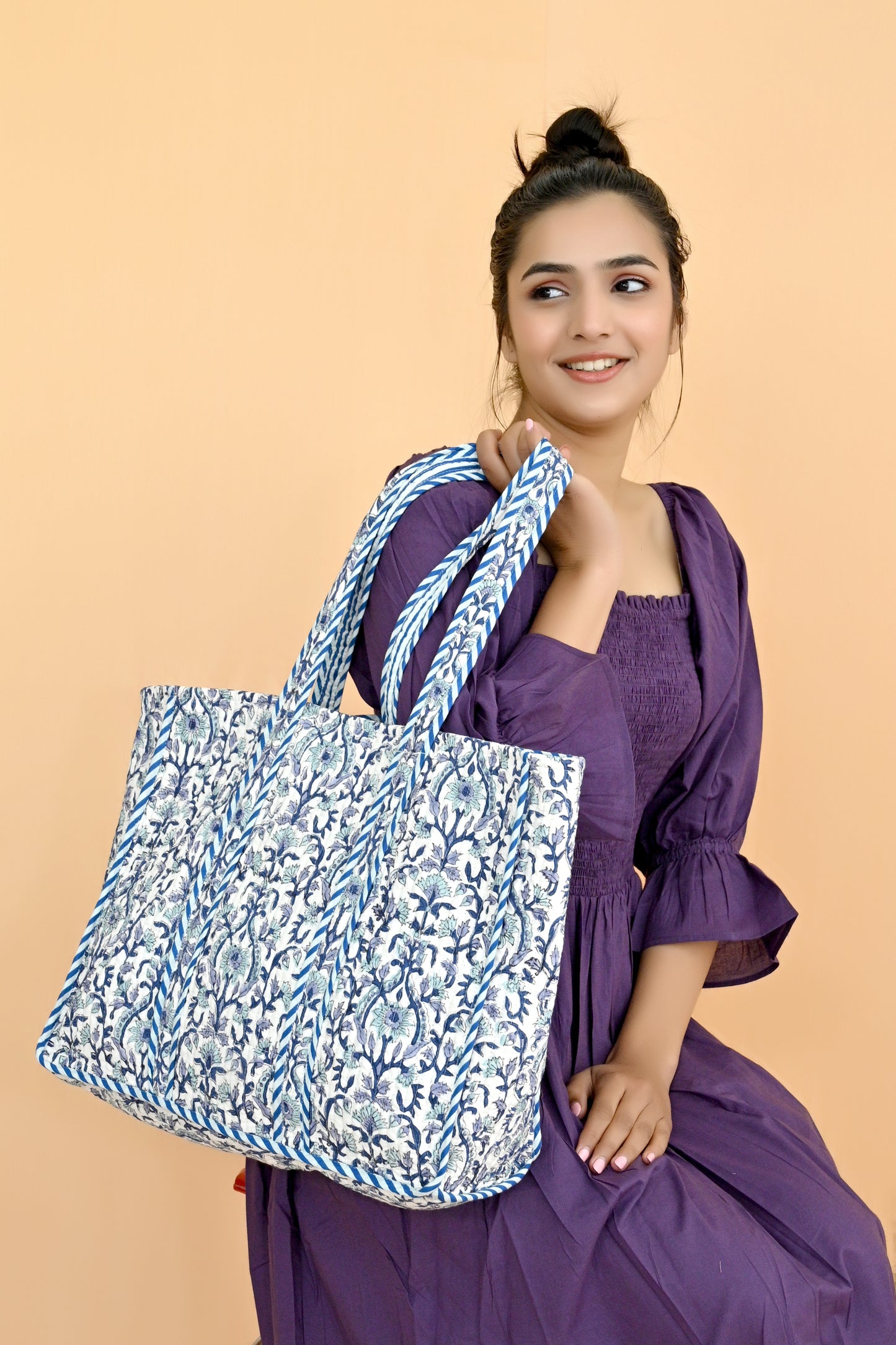 Sapphire Quilted Reversible Tote Bag