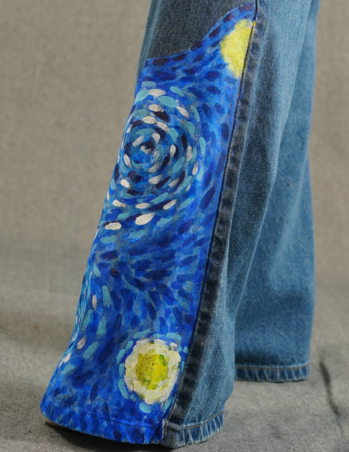 Handpainted Starry Night Bell Bottom Jeans