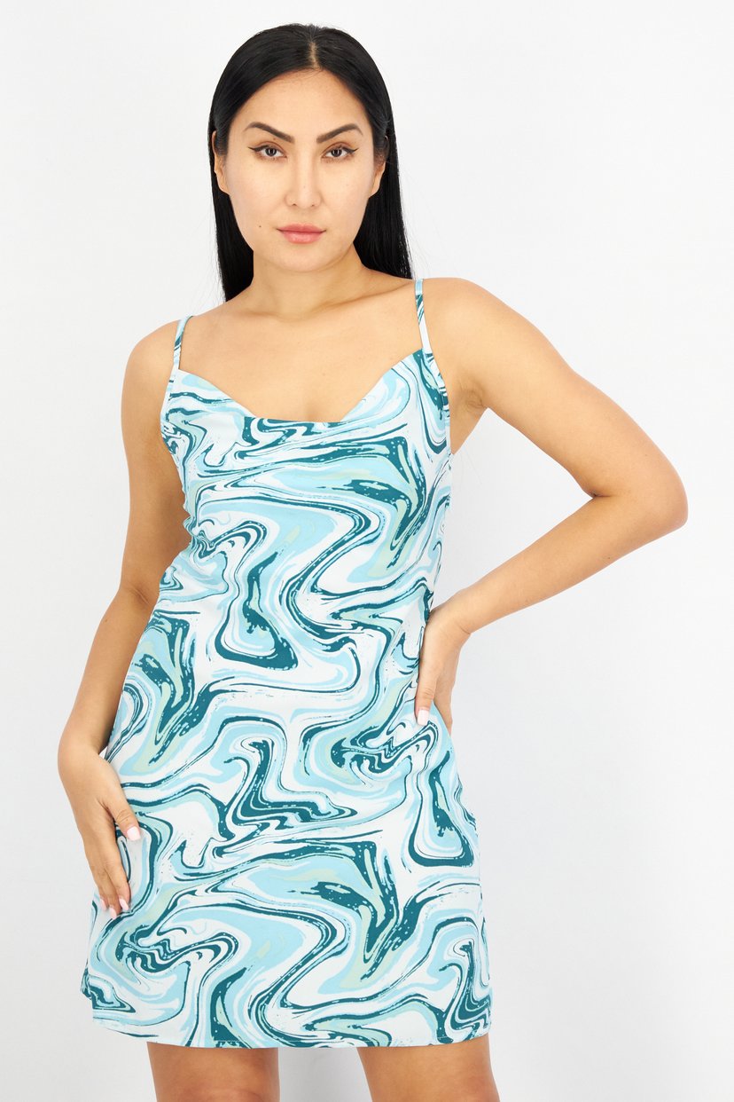 Turquoise Marble Print Mini Dress