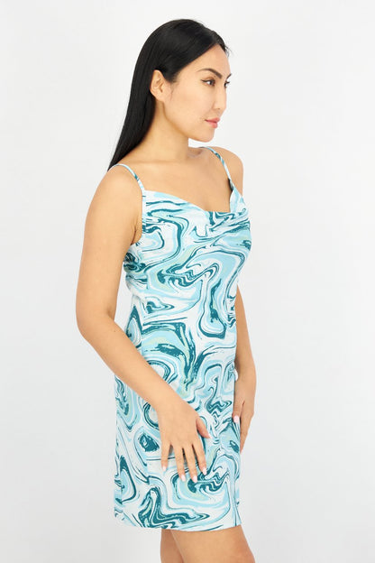 Turquoise Marble Print Mini Dress