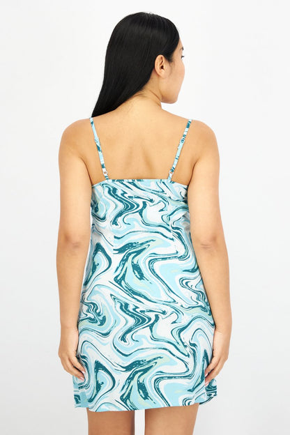 Turquoise Marble Print Mini Dress